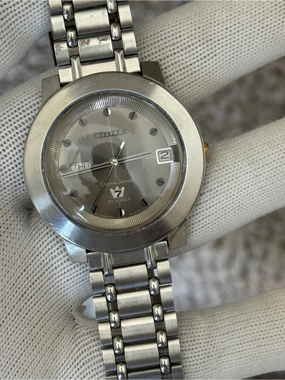 Citizen Vintage Crystal Seven Automatic Watch, Gray Dial day date Mens Watch